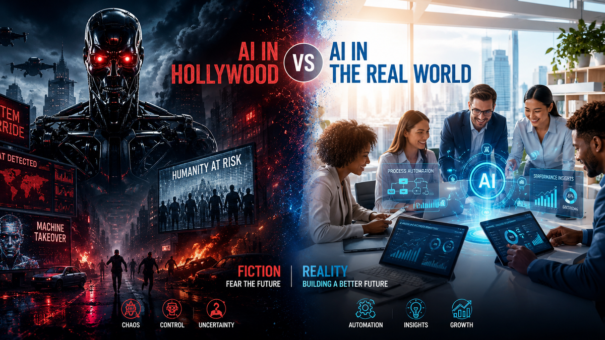 From Sci-Fi Screens to Smart Business Solutions: AI in Fiction vs. AI in the Real World